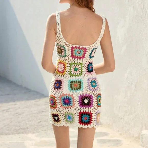 Multicolor Casual Women's Colorful Floral Knitted Boho Dress - Picture 2 of 6